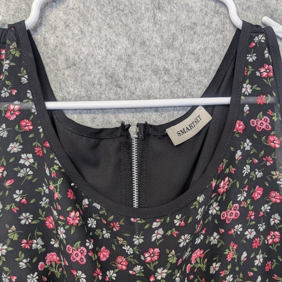 Black floral sleeveless top shirt blouse flowy draped lightweight boho - Large - Picture 2 of 10